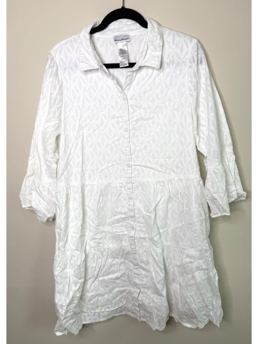 Tommy Bahama Dress White Cotton Tiered Bell Sleeve Coastal